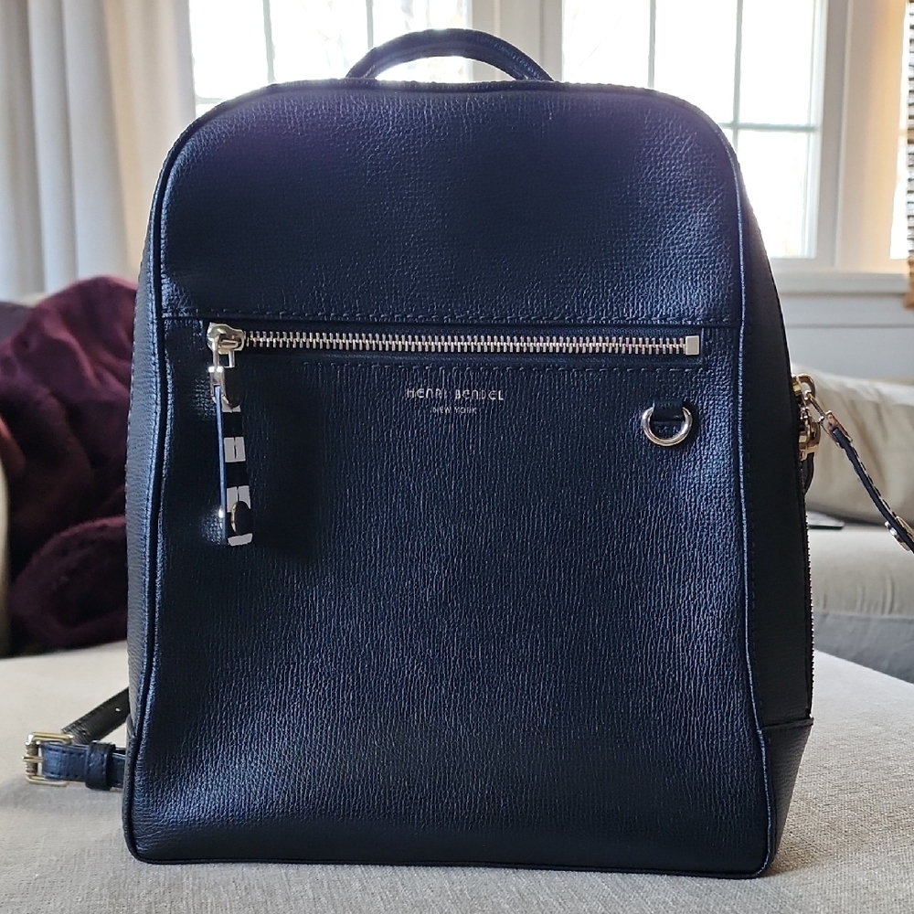 henri bendel Black Leather Mens Backpack with Silver Hardware